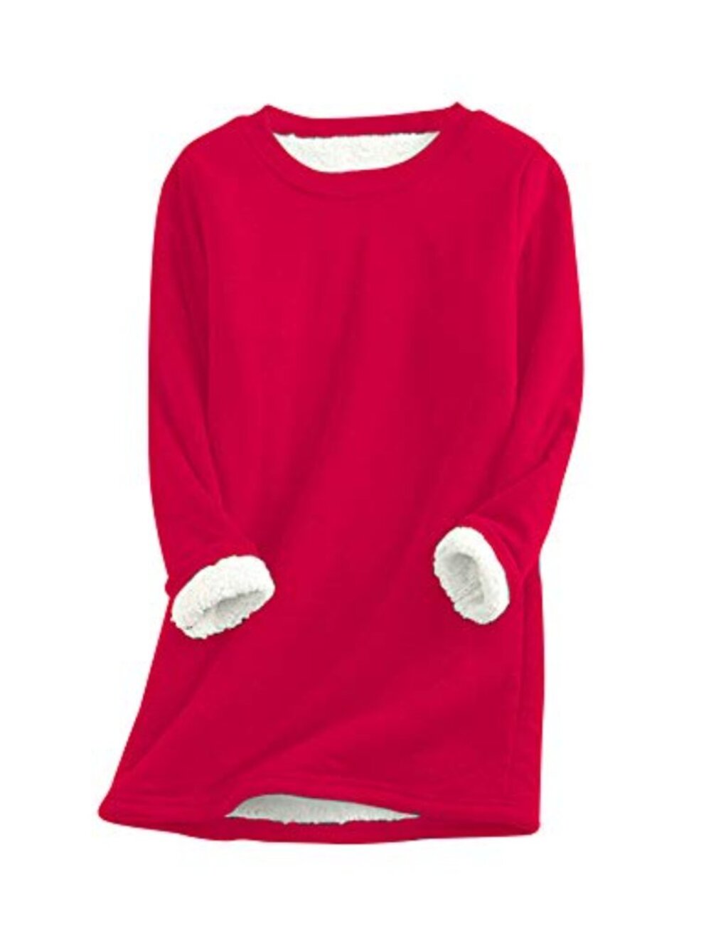 Sherpa Fleece Lined Pullover Crew Neck Solid Color Sweatshirt